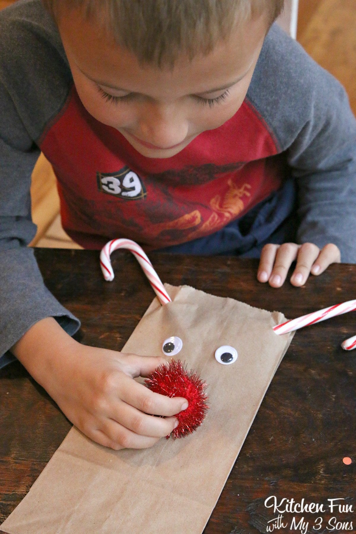 Christmas Rudolph the Red Nose Reindeer Treat Bags...such a fun and easy Holiday craft idea for the Kids!
