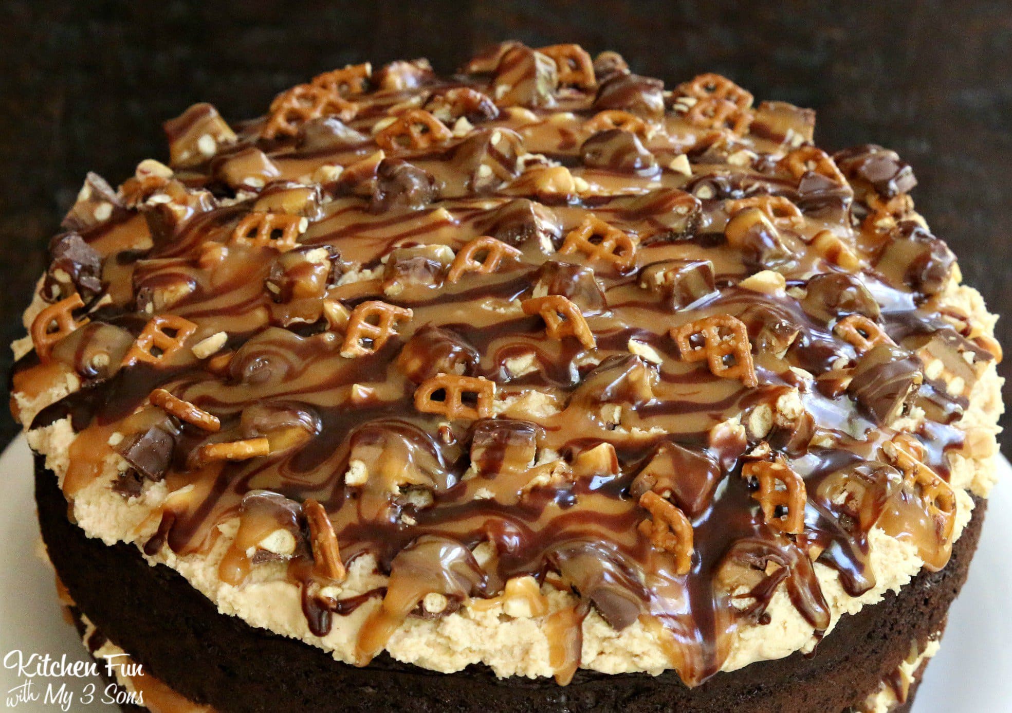 Take 5 Cake with pretzels on top.
