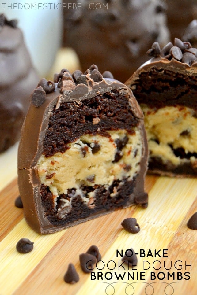 No Bake Chocolate Chip Cookie Dough Brownie Bombs....these are the BEST Christmas Treats!