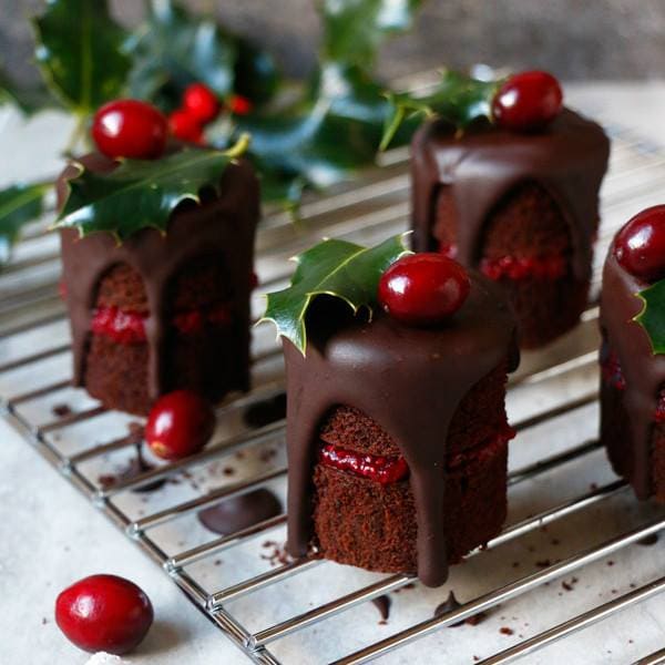Mini Chocolate Cranberry Christmas Cakes...these are the BEST Christmas Treats!
