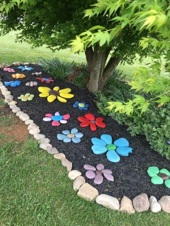 Painted Flower Stones for a Garden