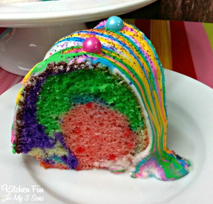 Unicorn Poop Bundt Cake...this rainbow cake recipe is so fun & easy to make for the Kids!
