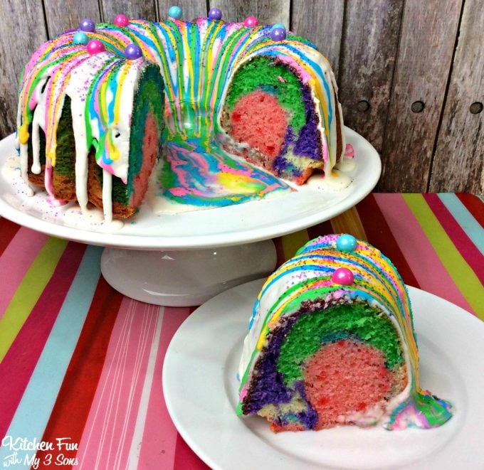 Unicorn Poop Bundt Cake...this rainbow cake recipe is so fun & easy to make for the Kids!