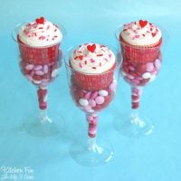 Valentine Cupcakes served in Plastic Wine Glasses and filled with Candy!
