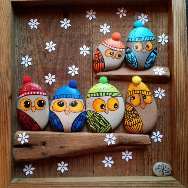 painted owl stones