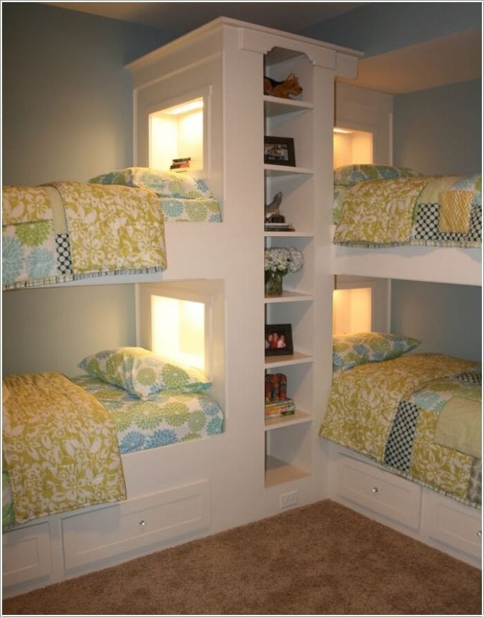 Double Bunk Beds with Shelving...these are the BEST Bunk Bed ideas!