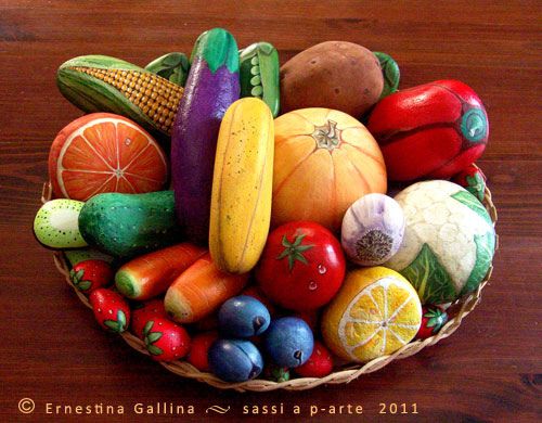 Bowl of Food Painted Rocks...these are the BEST Rock Painting Ideas!