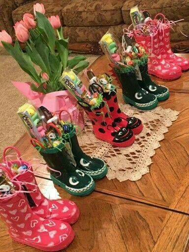 Rain Boots Easter Baskets...these are the BEST Easter Basket Ideas!