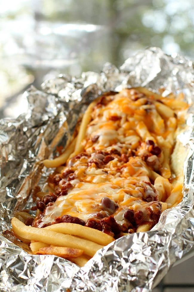 Campfire Chili Cheese Fries...these are the BEST Camping Recipes!