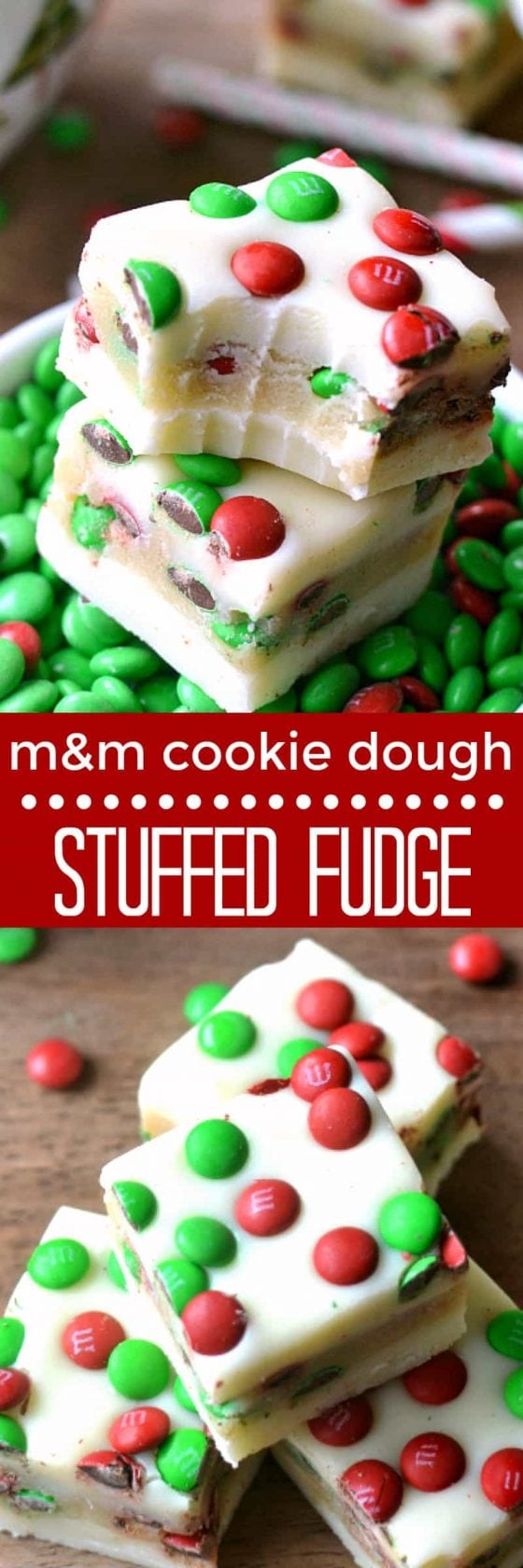 M&M Cookie Dough Stuffed Fudge - The BEST Holiday Fudge Recipes!