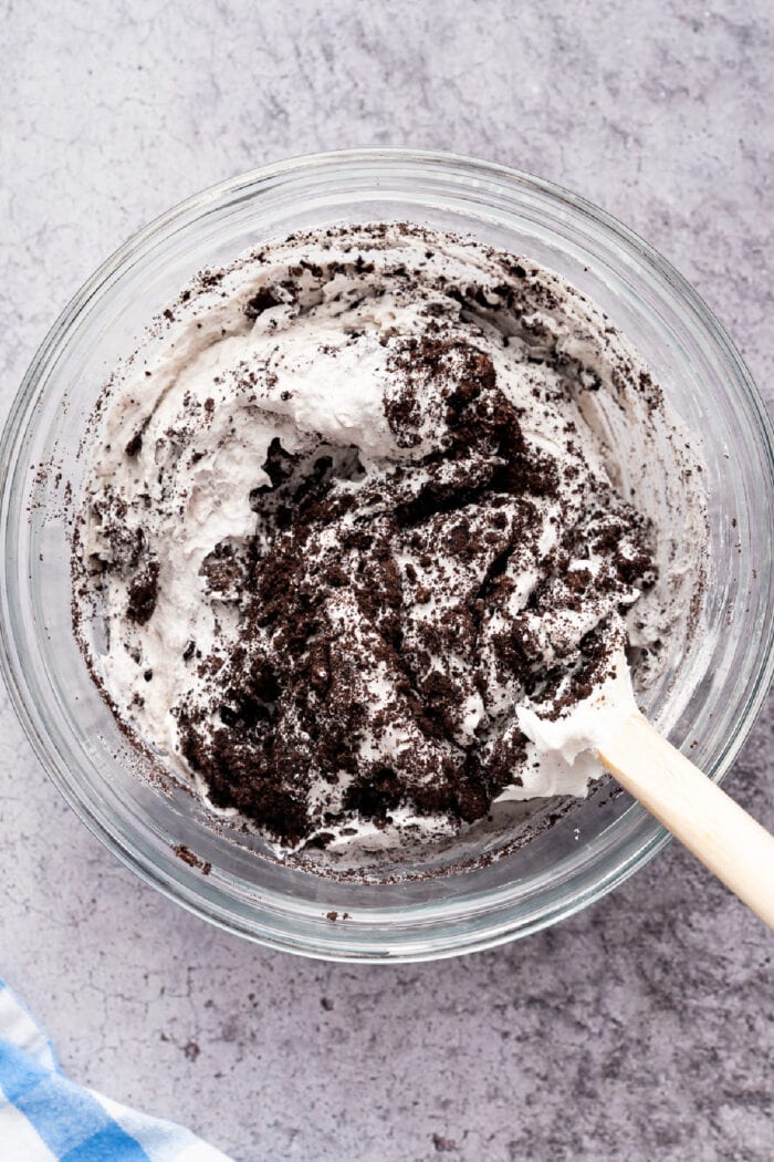 crushed OREOS mixed with pudding