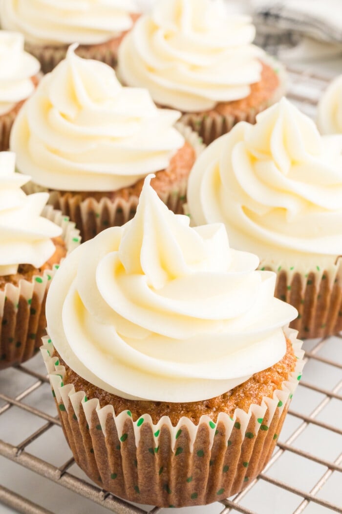 Carrot Cake Cupcakes on a tray.
