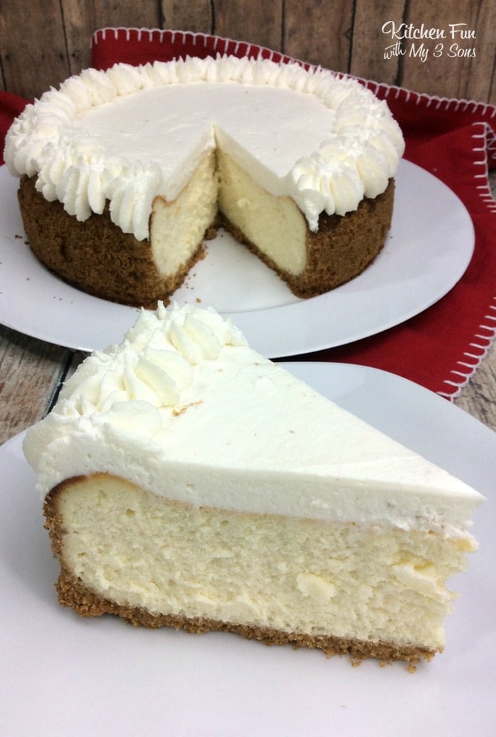 New York Cheesecake slice on a white plate