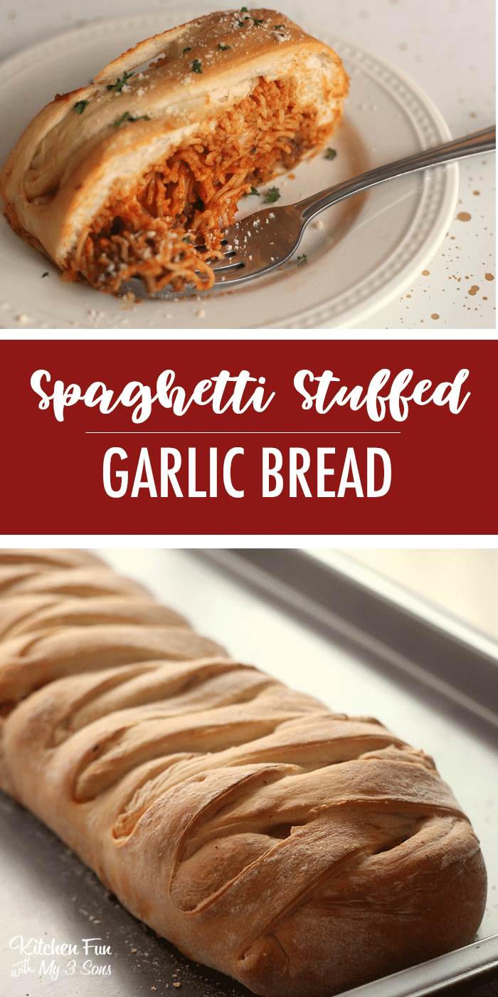 Spaghetti Stuffed Garlic Bread 