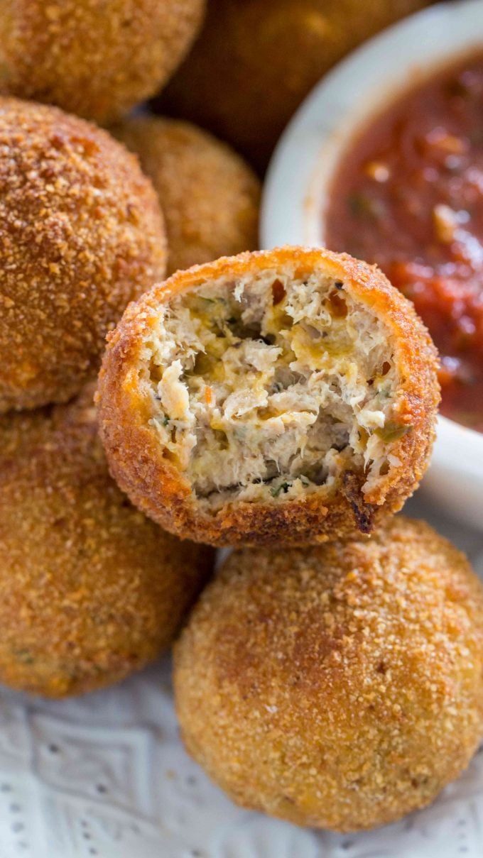 Cheesy Tuna Melt Balls are crispy on the outside and tender and cheesy on the inside. Packed with protein, they are the perfect snack or lunch box staple.