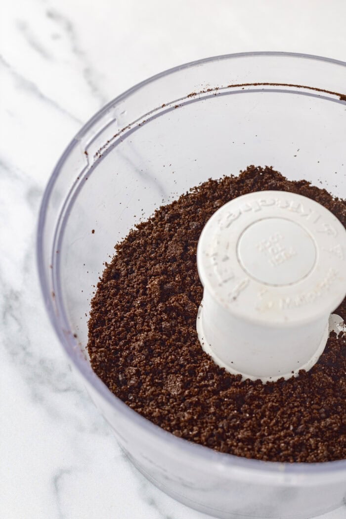 Oreo crumbs in a food processor