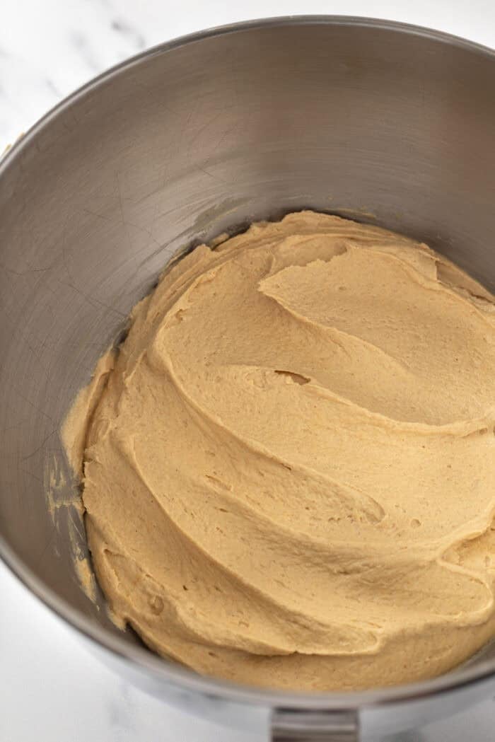 Peanut butter filling in a mixing bowl