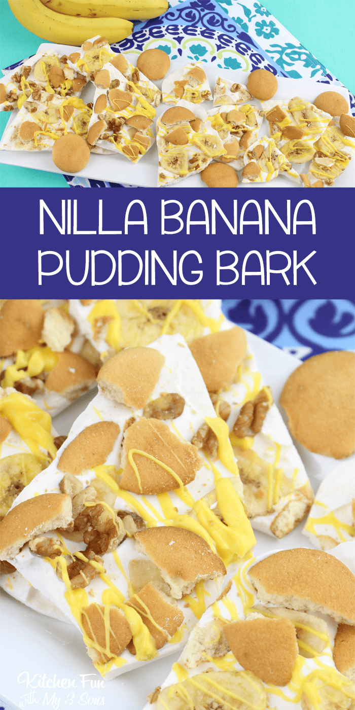 Pinterest graphic with photos of Nilla Banana Pudding Bark