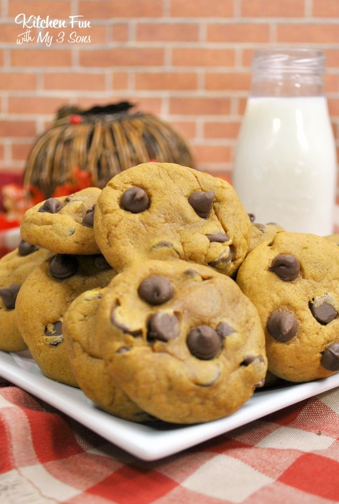 Close up of pumpkin chocolate chip cookies