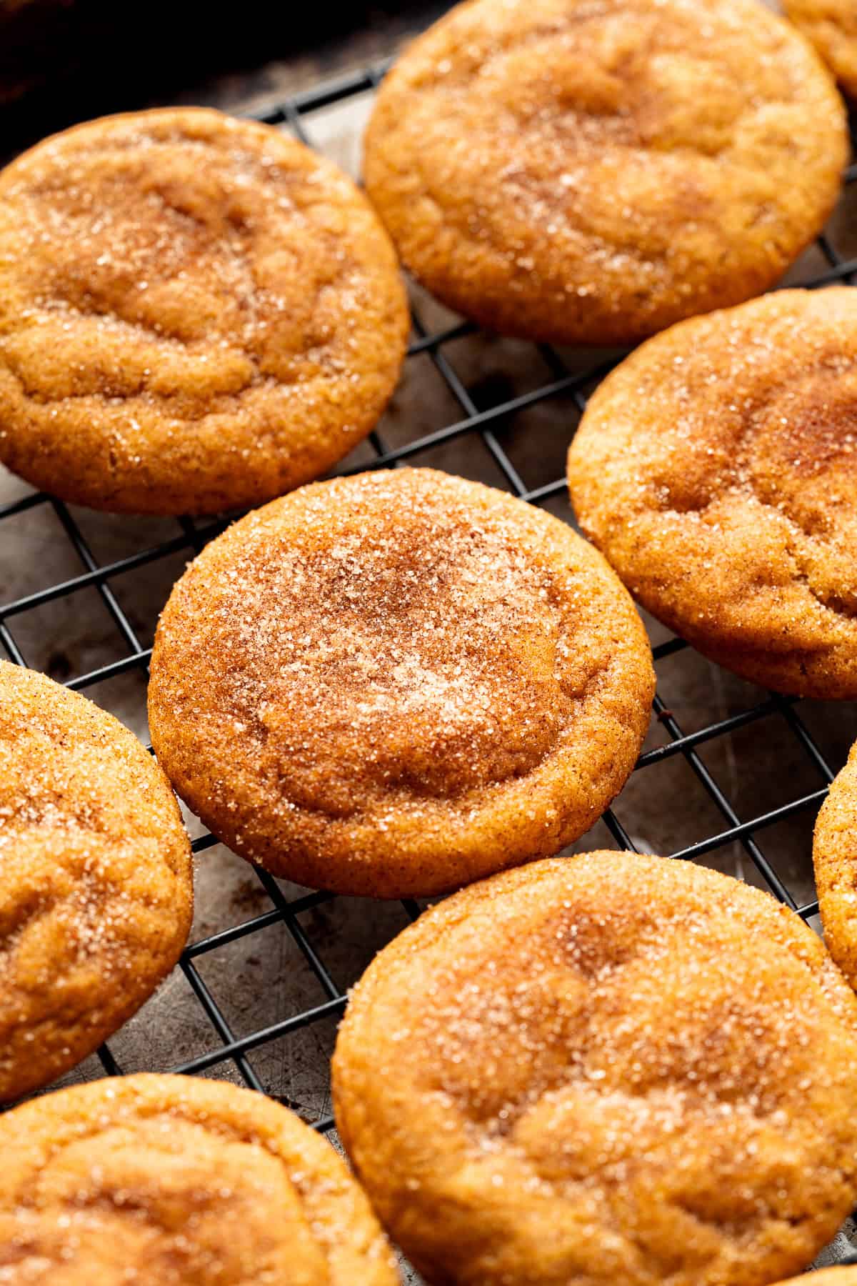 Pumpkin Snickerdoodles on a cooling rack