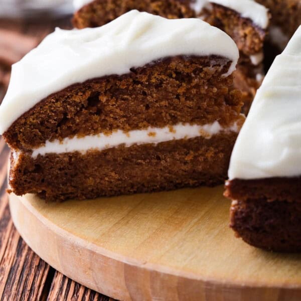 upclose of a picture of a butternut squash cake slice