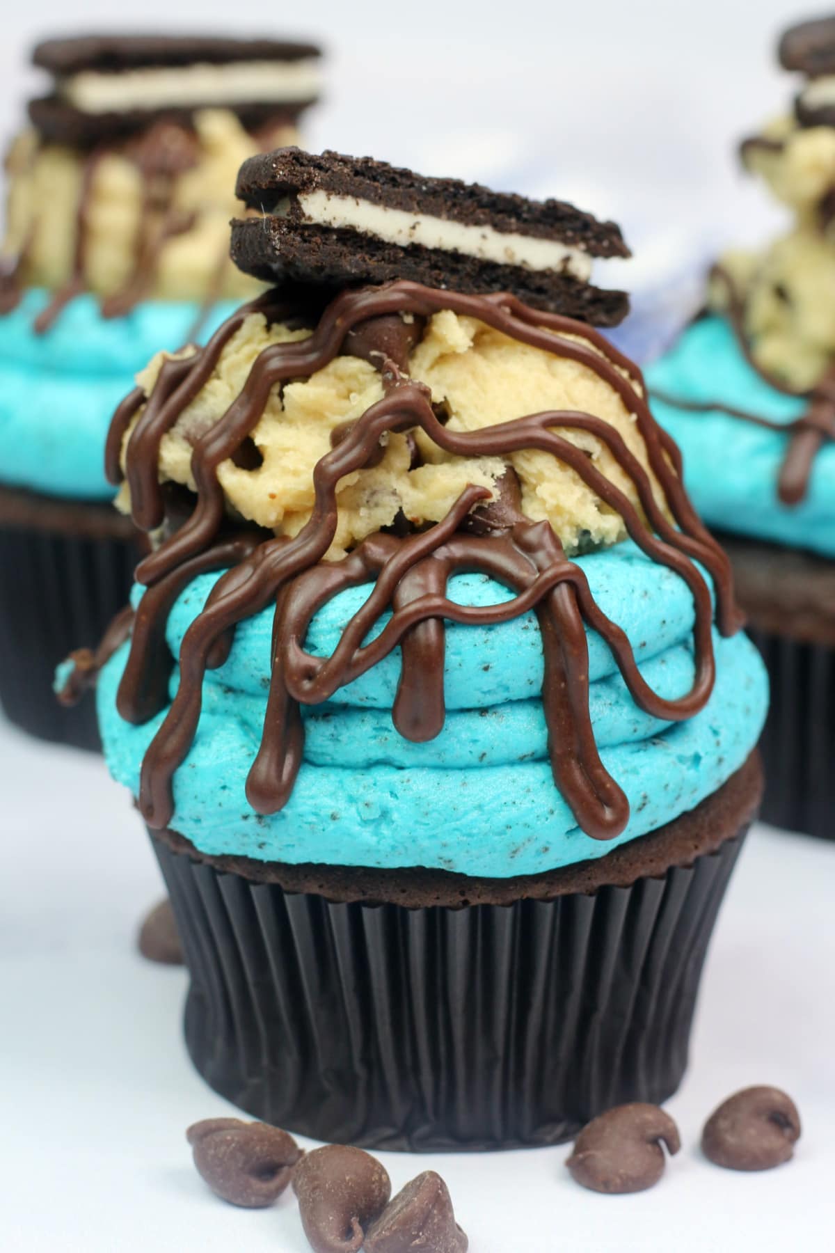 Cookie Monster Cupcakes with Cookie Dough