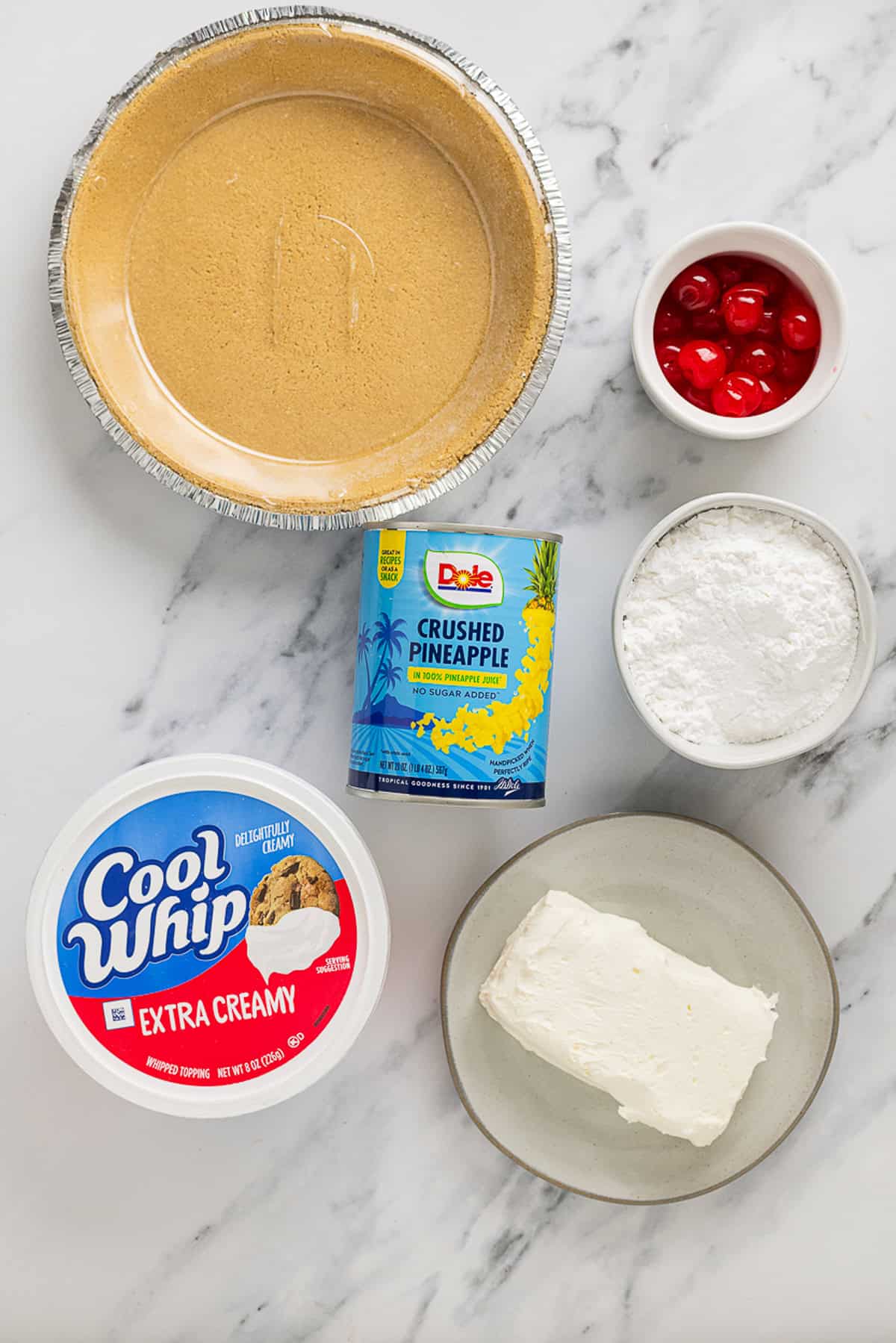 Overhead view of ingredients needed to make pineapple pie