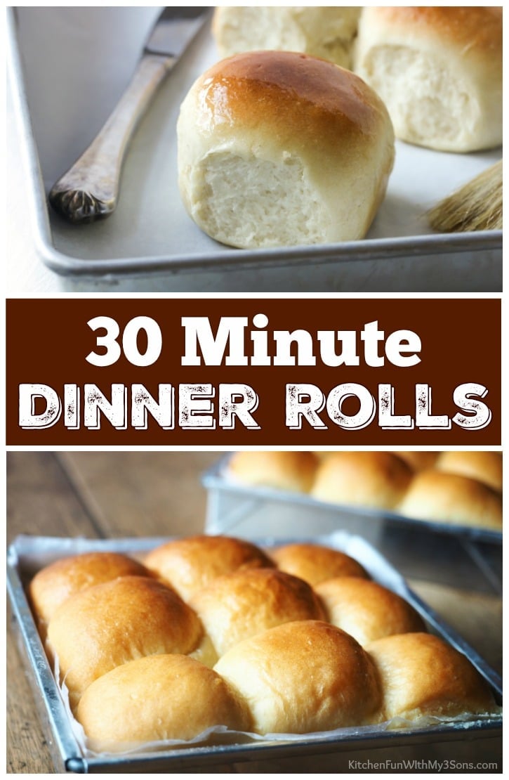 Pinterest graphic with photos of 30 minute dinner rolls