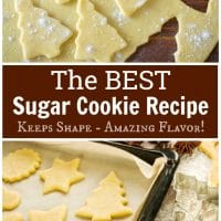 Title image for the Best Sugar Cookie Recipe featuring a photo collage of cut out cookie dough.