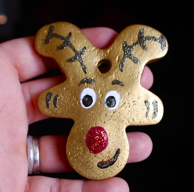 Reindeer Salt Dough Ornament using an upside down Gingerbread Man cookie cutter - Over 30 of the BEST Christmas Salt Dough Ornaments