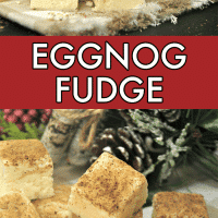 Eggnog Fudge with nutmeg cut into squares.