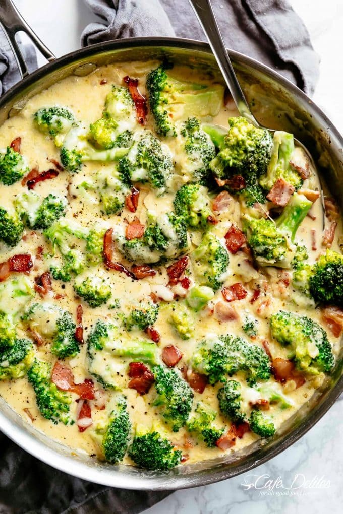 Cream Garlic Parmesan Broccoli with Bacon