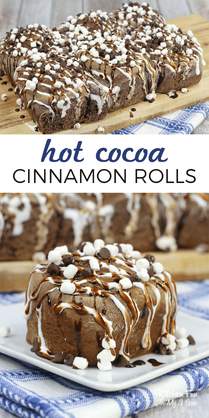 Hot chocolate cinnamon rolls are a delicious warm morning treat. With marshmallow cream and chocolate sauce, you will never want a regular cinnamon roll again!