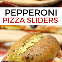 Pepperoni pizza sliders with black olives and rolls.