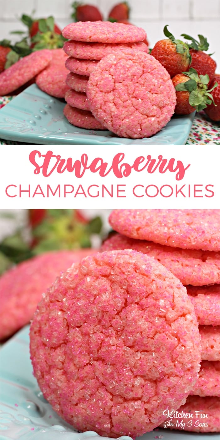 Strawberry Champagne Cookies | Yummy Valentine's Day cookie recipe with strawberry flavor and champagne extract.