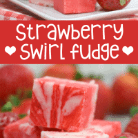Strawberry swirl fudge cut into squares.