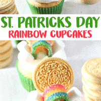 Easy St. Patrick's Day Cupcakes with rainbow decorations.