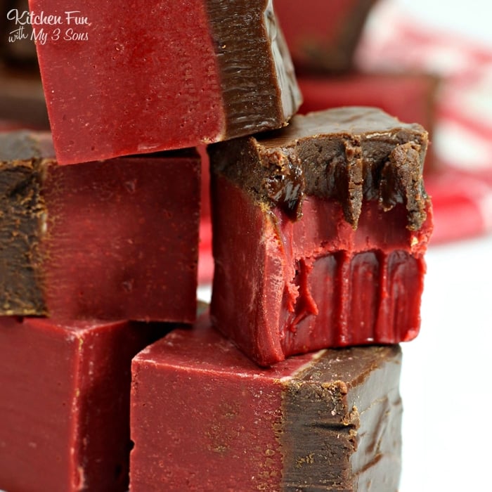 Red Velvet Fudge is a decadent chocolate dessert for Valentine's Day.