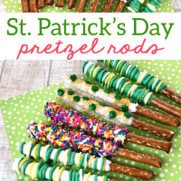 St Patrick's Day pretzel rods with candy melt.