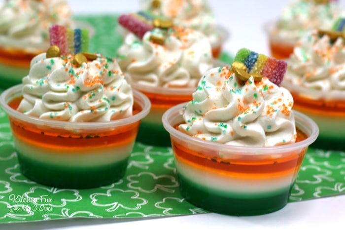 These St. Patrick's Day Jello Shots are so much fun! They are layered with fruity jello and some really fun alcohol flavors. Celebrate St. Patty's with your friends and these shots!