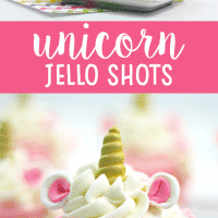 Unicorn jello shots with whipping cream on top.