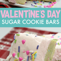 Valentines sugar cookie bars with pink vanilla frosting.