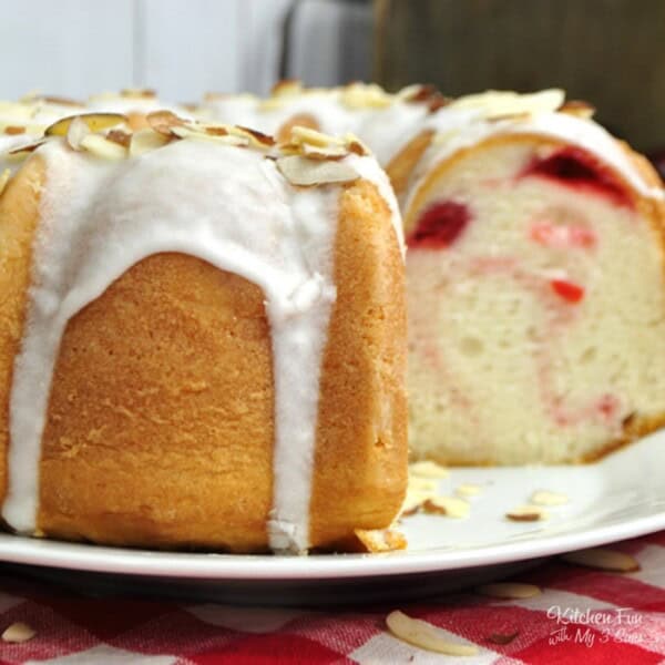 This Cherry Almond Bundt Cake recipe has a rich almond and vanilla flavor and loaded with delicious maraschino cherries. It's a great dessert for any occasion.
