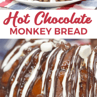 Hot Chocolate Monkey Bread with marshmallow cream and chocolate sauce.