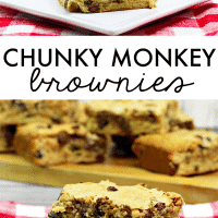 Chunky Monkey Brownies with mashed bananas and chocolate chips come together in this recipe for rich, delicious dessert.