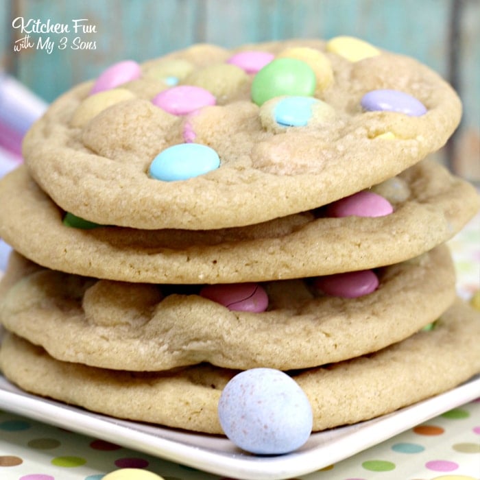 Easter M&M Cookies are my families favorite holiday recipe. A delicious chocolate chip cookie recipe full of the spring colored M&Ms that only come around at Easter.