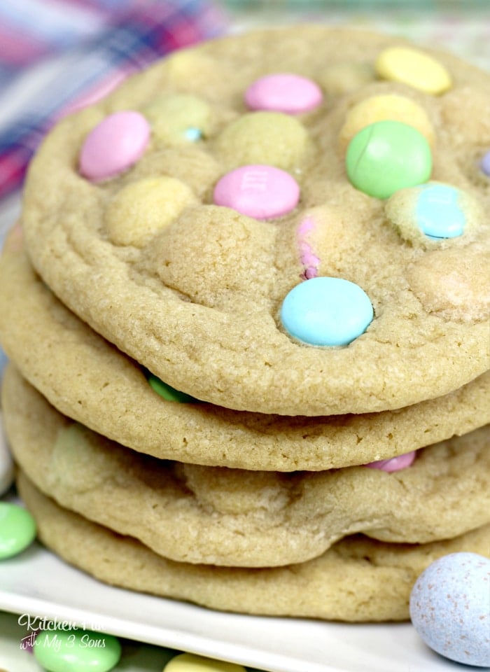 Easter M&M Cookies are my families favorite holiday recipe. A delicious chocolate chip cookie recipe full of the spring colored M&Ms that only come around at Easter.