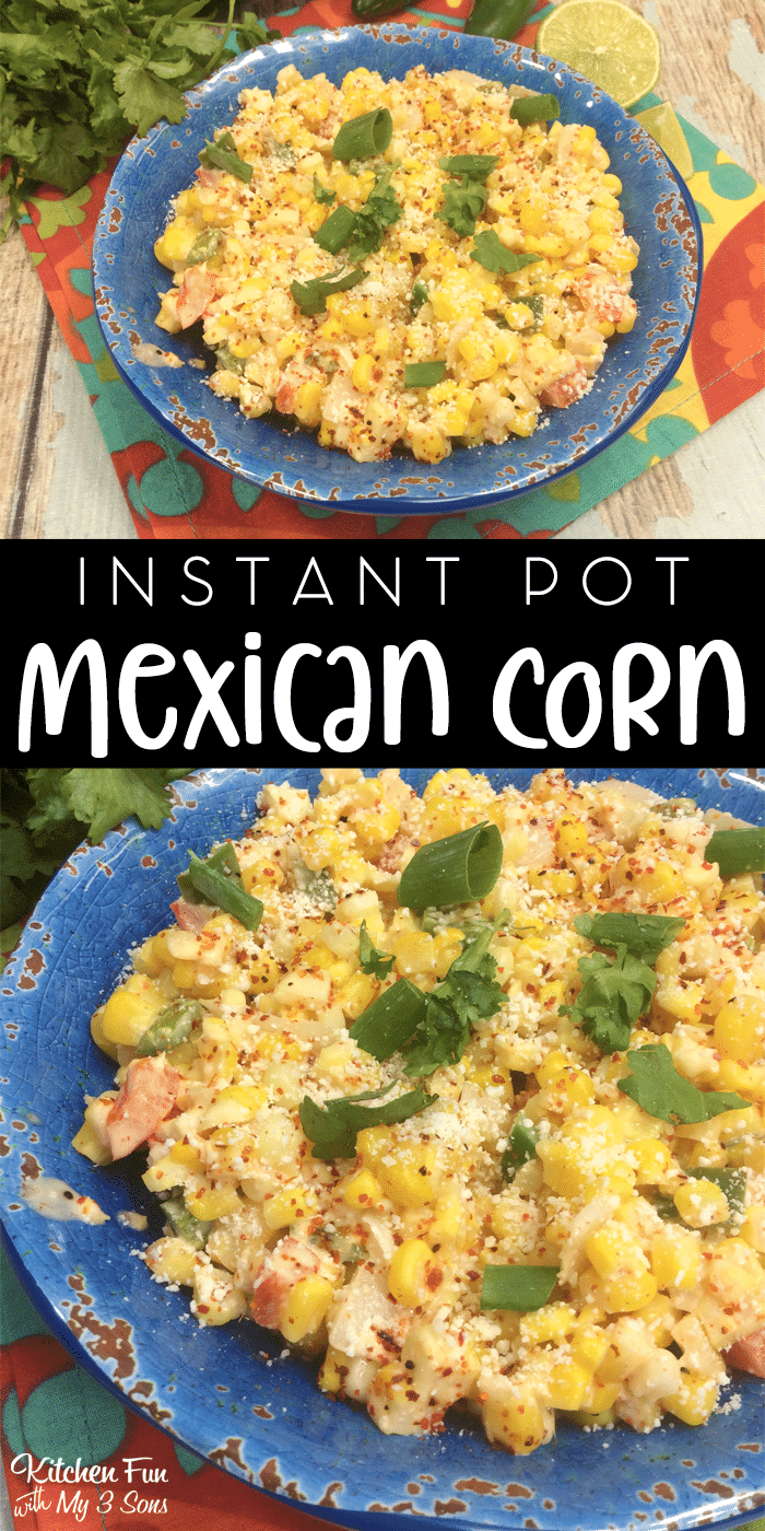 Mexican Corn in the Instant Pot is a delicious dinner side dish with a kick. This will go perfect with your next Mexican feast.