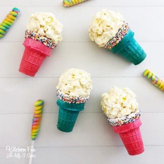 Popcorn Ball Ice Cream Cones are a super fun snack for your next kid-centric get-together.