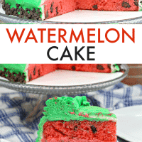 Watermelon cake with green buttercream frosting.